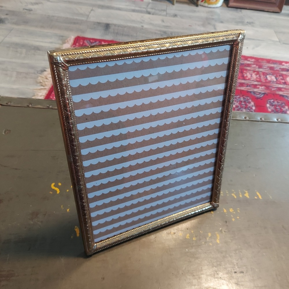 Vintage Gold Metal 8x10 Picture Frame Ornate Embossed Rope Scroll Tabletop